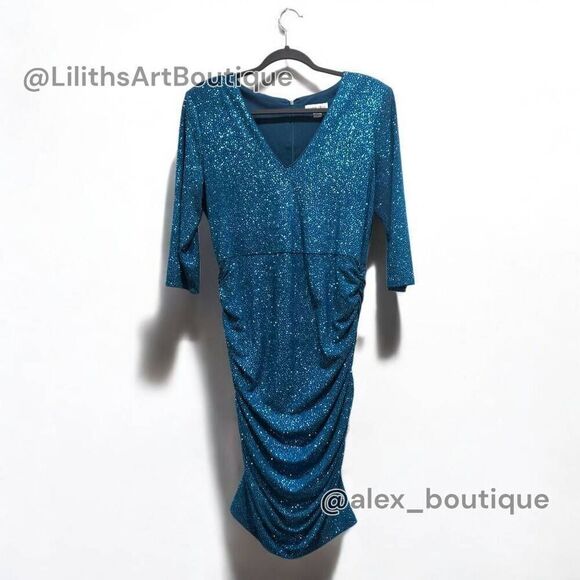 Calvin Klein Runched Glitter Bodycon Midi Dress(C037)-Size 10 for Women - Picture 5 of 12